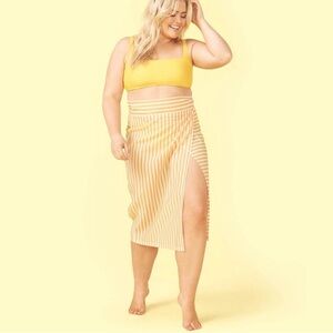 Summersalt Yellow White Cabana Stripe Beach Swim Cover Sarong Skirt